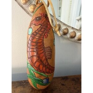 Hand Carved Gourd Art Seahorse Signed Dynva Todd Nautical Decor
